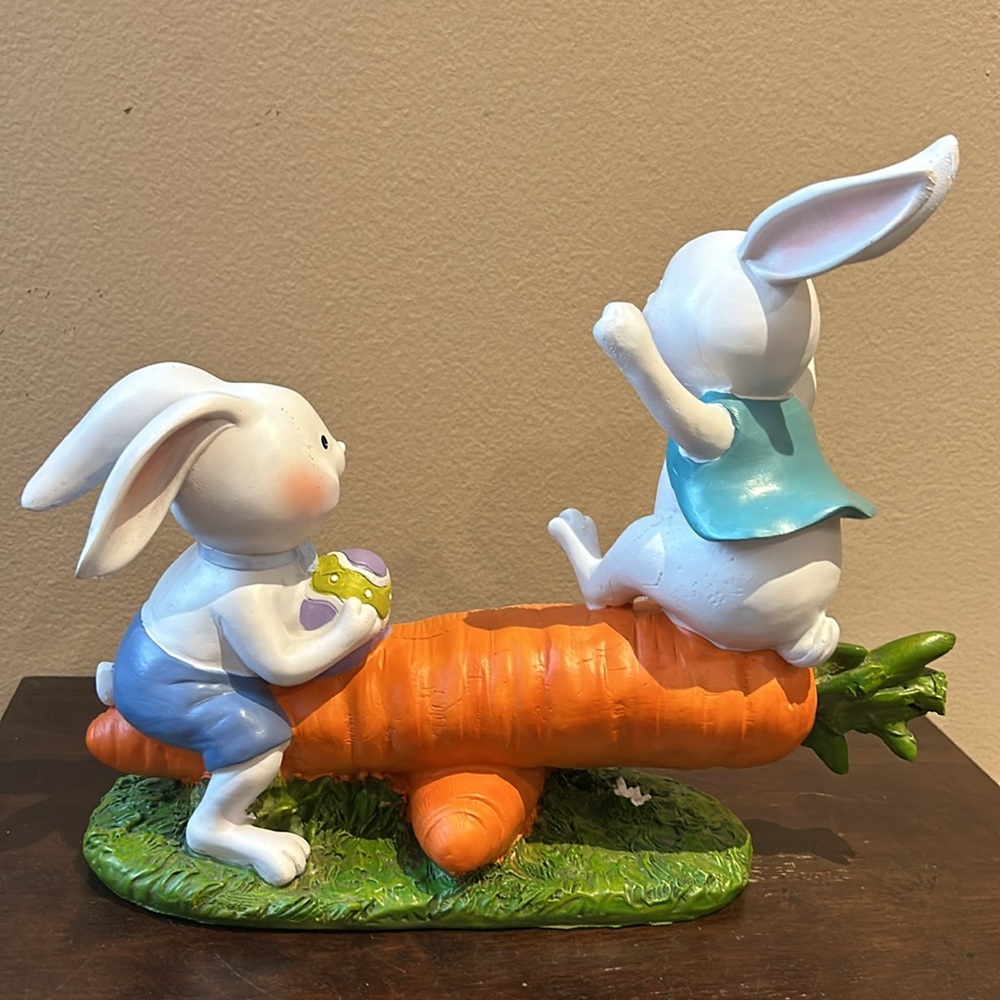 Cute Easter Baby Bunny Playing On A Carrot New 10.5” Tall - Picture 6 of 6